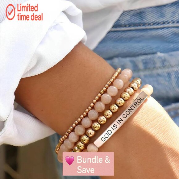 Stainless Steel Stretch Bracelet with Inspirational Engraving Adjustable Fit - Picture 4 of 7